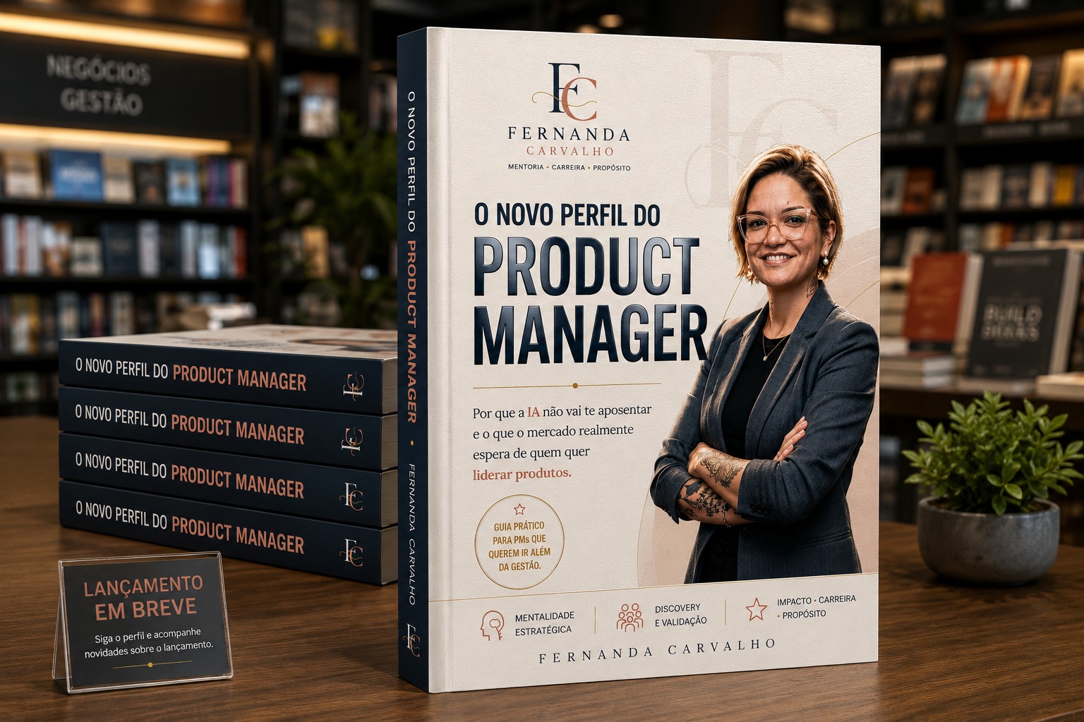 Capa do livro O Novo Perfil do Product Manager, de Fernanda Carvalho — novo lançamento sobre as competências do PM na era da inteligência artificial.